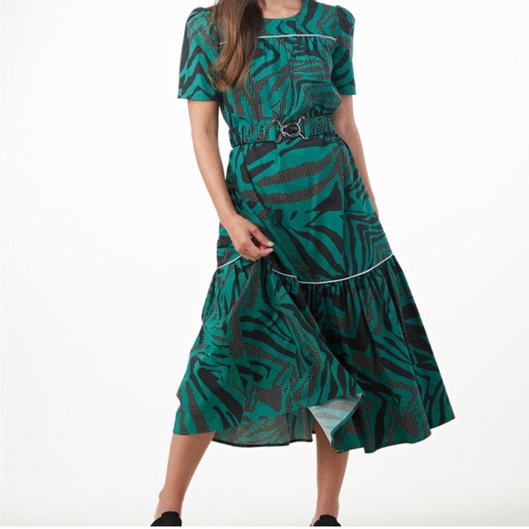 The Odells Animal Print Mixed Media Belted Midi Dress Small - Picture 4 of 7